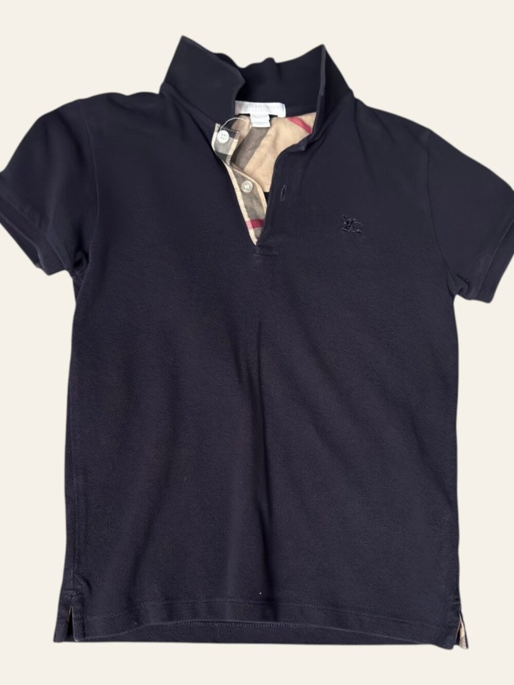 Burberry Kids Black Cotton Polo Shirt 8Y Nova Check Collar Short Sleeve